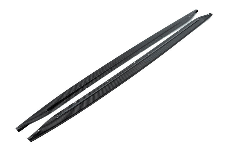 FLAT SHAPE CARBON FIBER SIDE SKIRTS EXTENSION ROCKER PANEL FOR BMW M3 G80 M4 G82 2020+  Set include:    Side Skirts Material: Carbon Fiber NOTE: Professional installation is required 