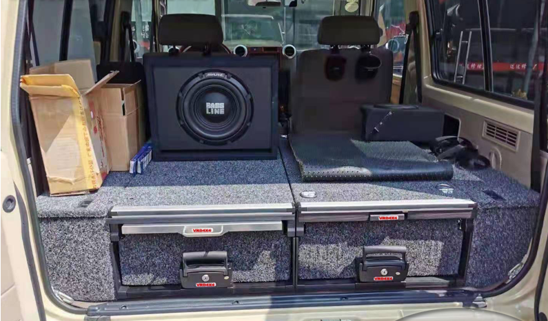 Slide Kitchen Drawer Systems For Land Cruiser 71 LC 71 by Forza Performance  Simplify the storage and organization of equipment and valuables. These lockable drawers with integrated deck and faceplates were designed specifically for the Toyota Land Cruiser 71. Hide the contents from prying eyes, while creating a more convenient and easily accessible storage space in your car. Designed solidly for tough for both on and off-road travel.