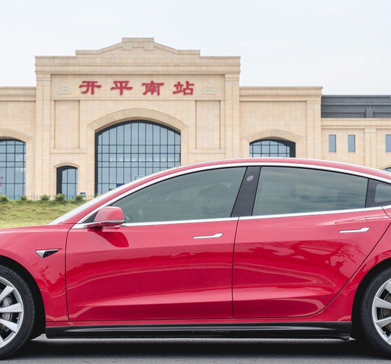 Forza Dry Carbon Side Skirts For Tesla Model 3 2016+  Set Incude:  Side Skirts Material: Dry Carbon  NOTE: Professional installation is required.