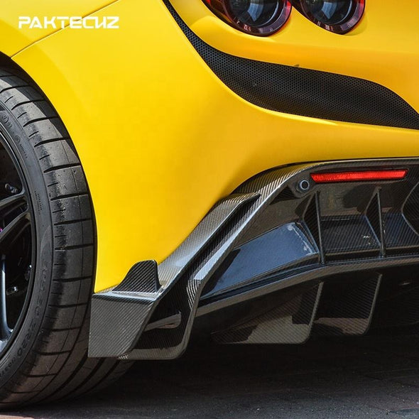 Forza Dry Carbon Rear Canards For Ferrari F8  Set include:   Rear Canards Material: Dry Carbon  Will Fits only with Our Rear Diffuser