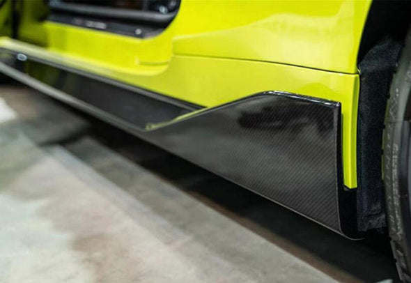 MP STYLE CARBON FIBER SIDE SKIRTS FOR BMW M4 G82 2021+  Set include: Side skirts add-ons (left and right pcs) Material: Real carbon fiber  Note: Professional installation is required