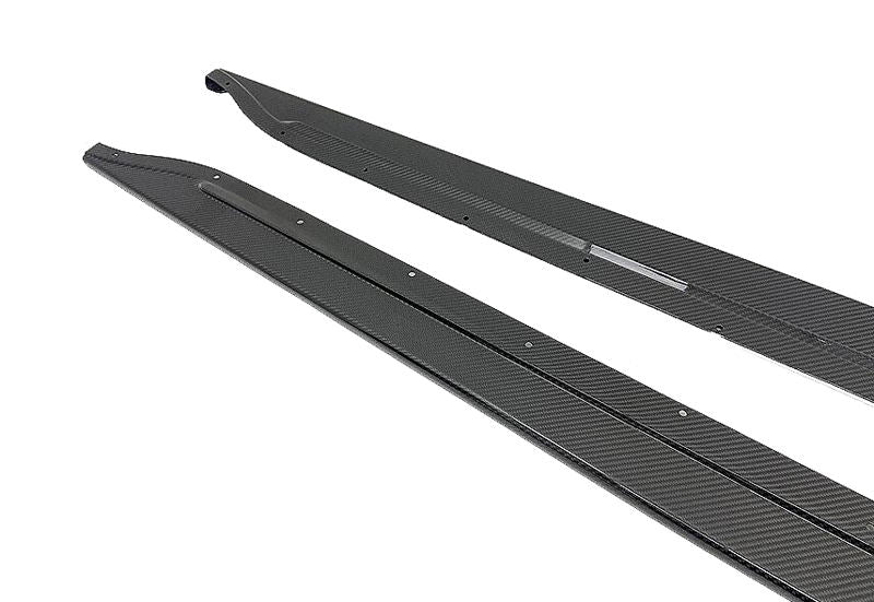 FLAT SHAPE CARBON FIBER SIDE SKIRTS EXTENSION ROCKER PANEL FOR BMW M3 G80 M4 G82 2020+  Set include:    Side Skirts Material: Carbon Fiber NOTE: Professional installation is required 