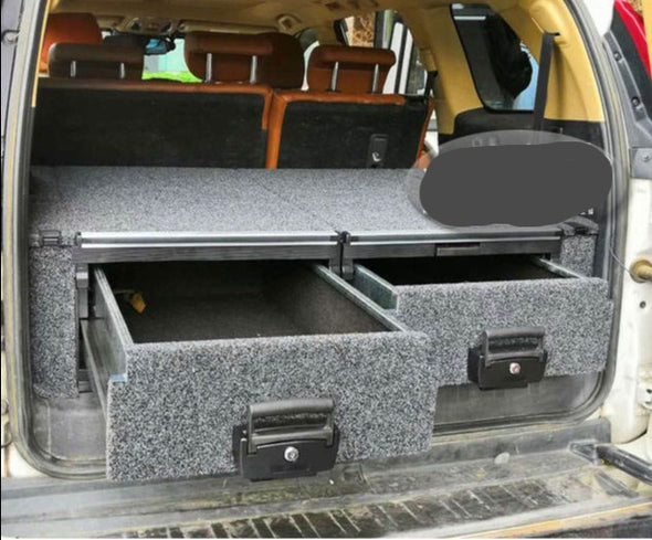 Slide Kitchen Drawer Systems For Land Cruiser Prado 150 LC 150 by Forza Performance  Simplify the storage and organization of equipment and valuables. These lockable drawers with integrated deck and faceplates were designed specifically for the Toyota Land Cruiser Prado 150. Hide the contents from prying eyes, while creating a more convenient and easily accessible storage space in your car. Designed solidly for tough for both on and off-road travel.