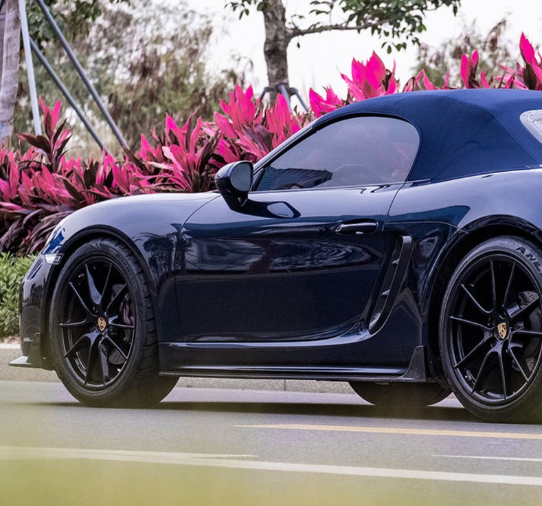 Forza Dry Carbon Side Skirts For Porsche 718 Cayman Boxter 2016+  Set Incude:  Side Skirts Material: Dry Carbon  NOTE: Professional installation is required. 