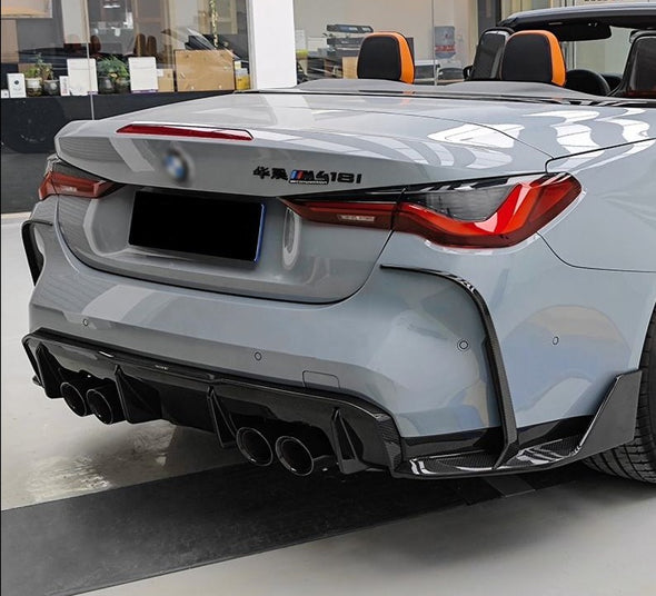 Forza Dry Carbon Rear Bumper Canards For BMW M4 G82/G83 2020+  Set include:  Canards Material: Dry Canards  Note: Professional installation and electrician are required