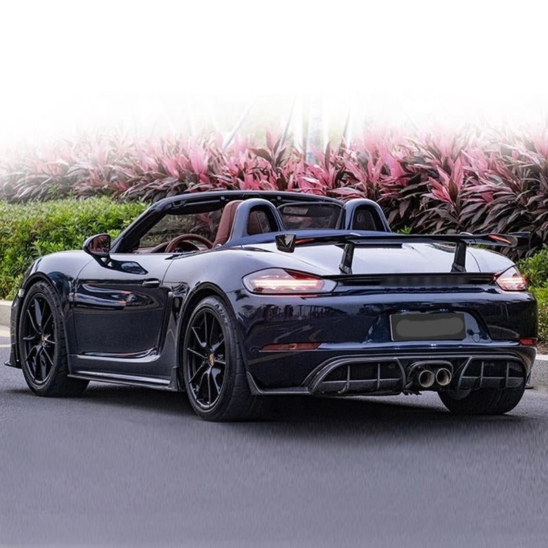 Forza Dry Carbon Rear Bumper Canards For Porsche 718 Cayman Boxter 2016+  Set Incude:  Canards Material: Dry Carbon  Will Fit Only With Our Rear Bumper  NOTE: Professional installation is required. 
