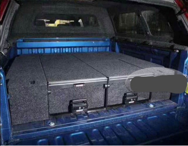 Slide Kitchen Drawer Systems For Ford F150 Ranger by Forza Performance  Simplify the storage and organization of equipment and valuables. These lockable drawers with integrated deck and faceplates were designed specifically for the Ford F150 Ranger. Hide the contents from prying eyes, while creating a more convenient and easily accessible storage space in your car. Designed solidly for tough for both on and off-road travel.