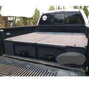 Slide Kitchen Drawer Systems For Toyota Tundra by Forza Performance  Simplify the storage and organization of equipment and valuables. These lockable drawers with integrated deck and faceplates were designed specifically for the Toyota Tundra. Hide the contents from prying eyes, while creating a more convenient and easily accessible storage space in your car. Designed solidly for tough for both on and off-road travel.