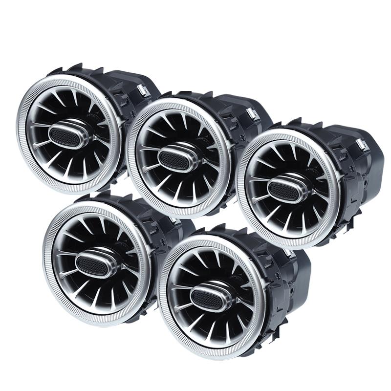 Air vents with ambient light 64 colors for the dashboard of:  Mercedes Benz A-class W176 W177 A180 A200 A220 A250 A45   Set include: 5 pcs of air vents  Switch control   Air vents with ambient light 64 colors for the dashboard of:  Mercedes Benz C-class W205 2015-2018 GLC-CLASS X253 2015-2019  Set include: 8 pcs of air vents  Switch control