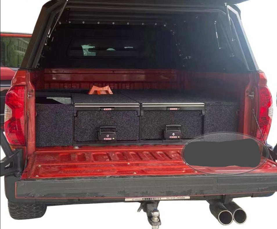 Slide Kitchen Drawer Systems For Toyota Tundra by Forza Performance  Simplify the storage and organization of equipment and valuables. These lockable drawers with integrated deck and faceplates were designed specifically for the Toyota Tundra. Hide the contents from prying eyes, while creating a more convenient and easily accessible storage space in your car. Designed solidly for tough for both on and off-road travel.