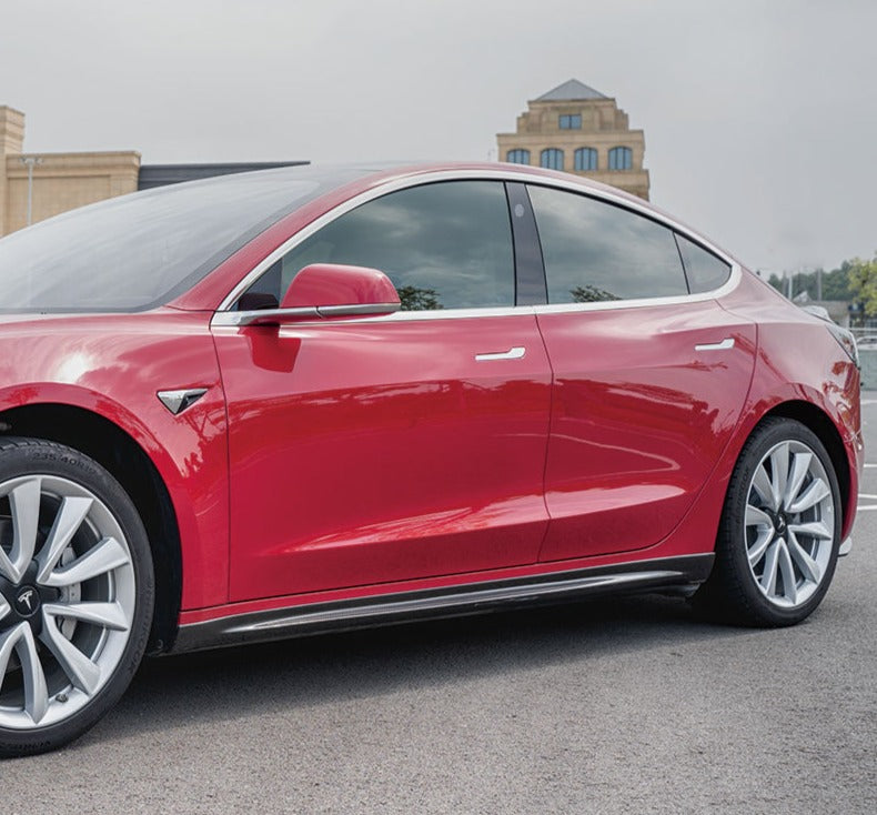 Forza Dry Carbon Side Skirts For Tesla Model 3 2016+  Set Incude:  Side Skirts Material: Dry Carbon  NOTE: Professional installation is required.
