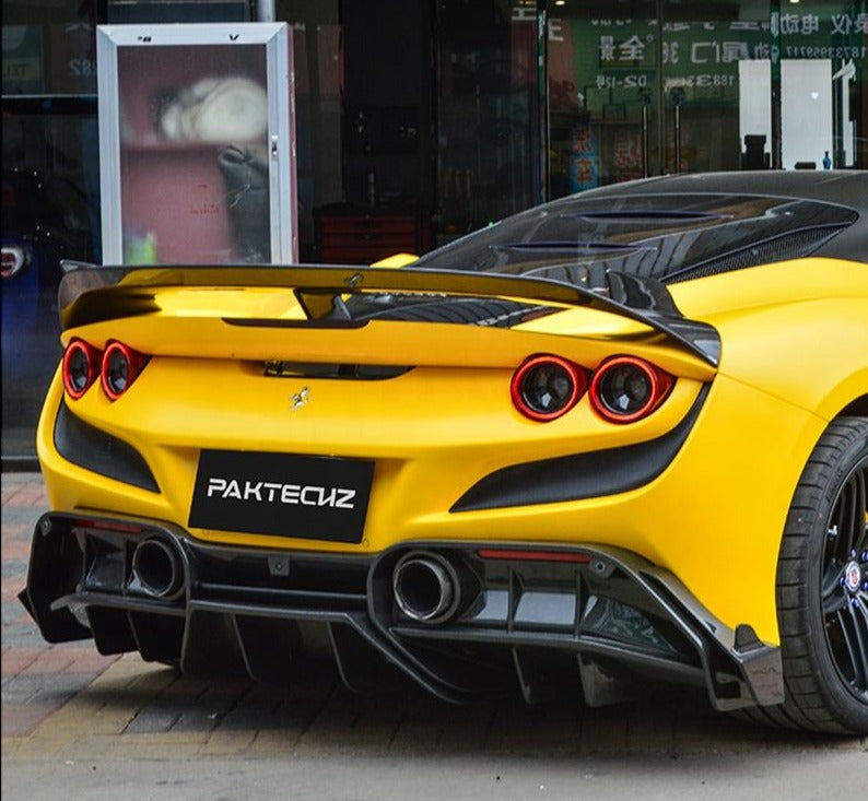 Forza Dry Carbon Rear Canards For Ferrari F8  Set include:   Rear Canards Material: Dry Carbon  Will Fits only with Our Rear Diffuser