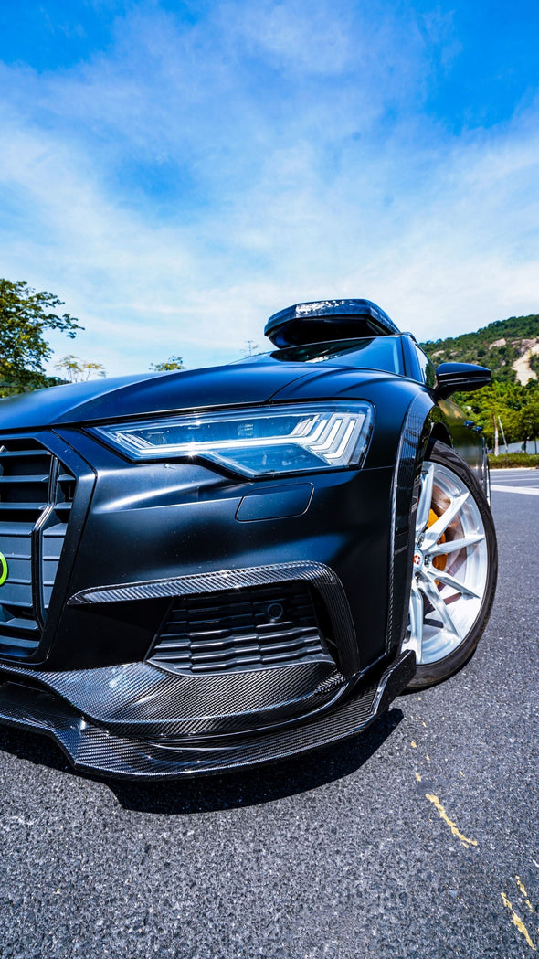 KARBEL CARBON VER.1 CARBON FIBER FULL BODY KIT FOR AUDI A6 ALLROAD C8 2020-ON  Set includes:  Front Lip Front Air Vents Rear Diffuser Roof Spoiler Side Fenders Side Skirts