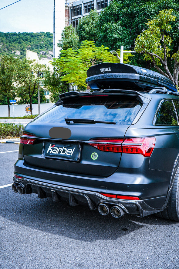 KARBEL CARBON VER.1 CARBON FIBER FULL BODY KIT FOR AUDI A6 ALLROAD C8 2020-ON  Set includes:  Front Lip Front Air Vents Rear Diffuser Roof Spoiler Side Fenders Side Skirts