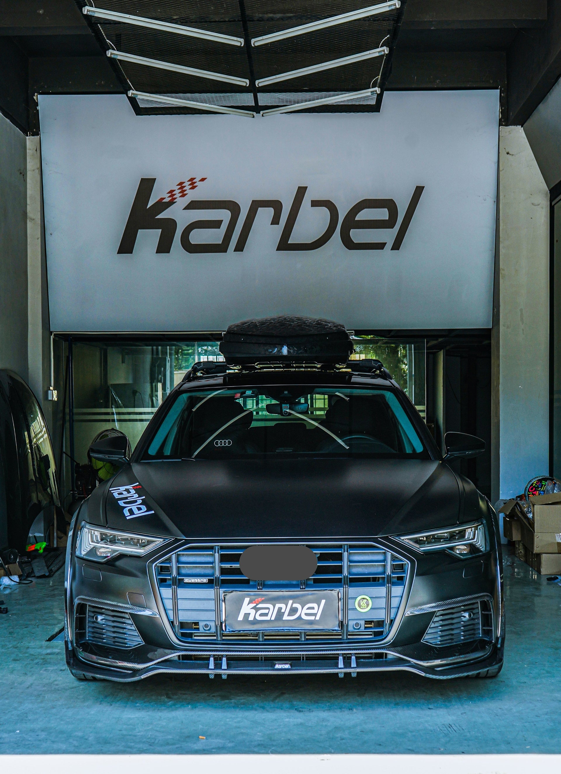 KARBEL CARBON VER.1 CARBON FIBER FULL BODY KIT FOR AUDI A6 ALLROAD C8 2020-ON  Set includes:  Front Lip Front Air Vents Rear Diffuser Roof Spoiler Side Fenders Side Skirts