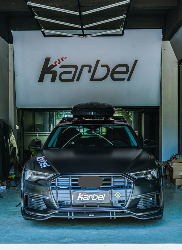 KARBEL CARBON VER.1 CARBON FIBER FULL BODY KIT FOR AUDI A6 ALLROAD C8 2020-ON  Set includes:  Front Lip Front Air Vents Rear Diffuser Roof Spoiler Side Fenders Side Skirts