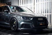 KARBEL CARBON DRY CARBON FIBER FRONT BUMPER CANARDS FOR AUDI A3 S LINE & S3 2017-2020 SEDAN