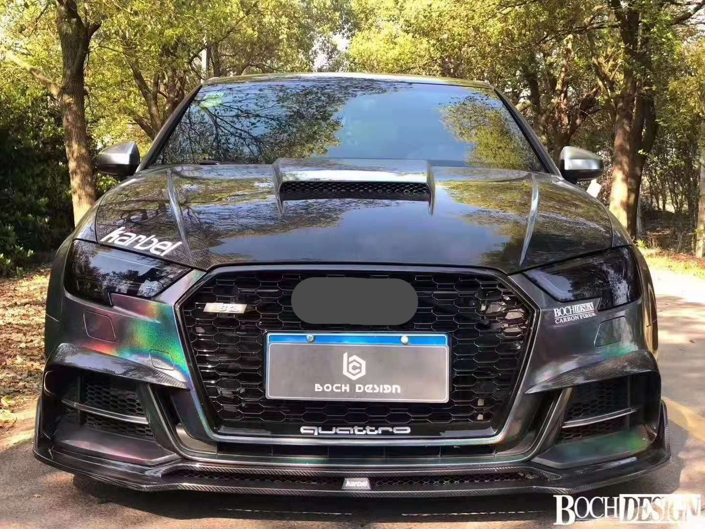 KARBEL CARBON DRY CARBON FIBER FRONT BUMPER UPPER VALENCES FOR AUDI A3 S LINE & S3 2017-2020 SEDAN