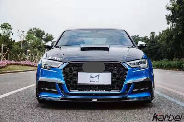 KARBEL CARBON DRY CARBON FIBER FRONT BUMPER UPPER VALENCES FOR AUDI A3 S LINE & S3 2017-2020 SEDAN