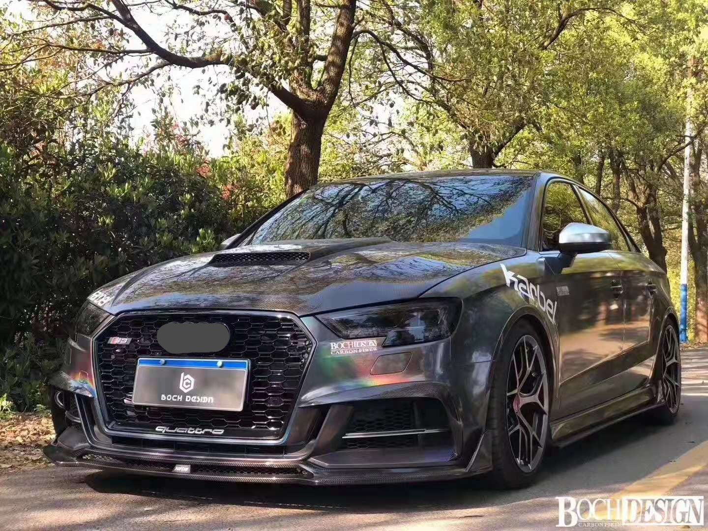 KARBEL CARBON DRY CARBON FIBER FRONT BUMPER UPPER VALENCES FOR AUDI A3 S LINE & S3 2017-2020 SEDAN