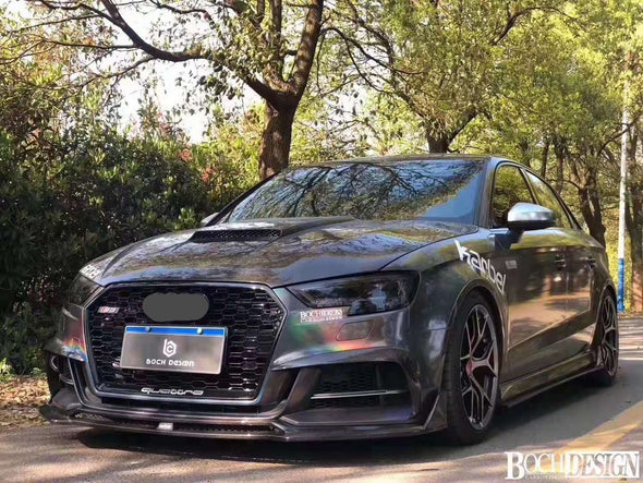 KARBEL CARBON DRY CARBON FIBER FRONT BUMPER UPPER VALENCES FOR AUDI A3 S LINE & S3 2017-2020 SEDAN