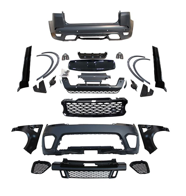 BODY KIT for LAND ROVER RANGE ROVER SPORT SVR MODEL 2018+ Set includes:  Rear Bumper Front Bumper Exhaust Tips Rear Diffuser Central Grille Front Fenders Side Vents Fender Flares Side Skirts