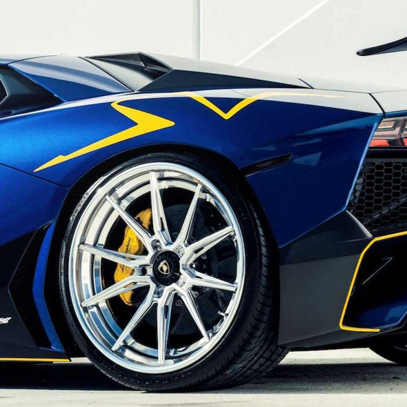 We manufacture premium quality forged wheels rims for  Lamborghini Aventador LP 700-4 ( Aventador J. Aventador S LP 740-4 Coupe / Roadster, Aventador SV LP 750 Coupe / Roadster , Aventador SVJ ) in any design, size, color.  Factory wheels size:  Front Wheels: 20 x 9 ET 32 Rear Wheels: 21 x 13  ET 67 FORGED WHEELS