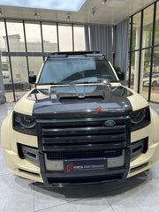 WIDE BODY KIT for LAND ROVER DEFENDER 2021+  Set includes:  Front Bumper Rear Bumper Side Fenders Side Skirts Front Grille Roof LED Bar Dry Carbon Hood with Glass Roof Spoiler Side Skirts