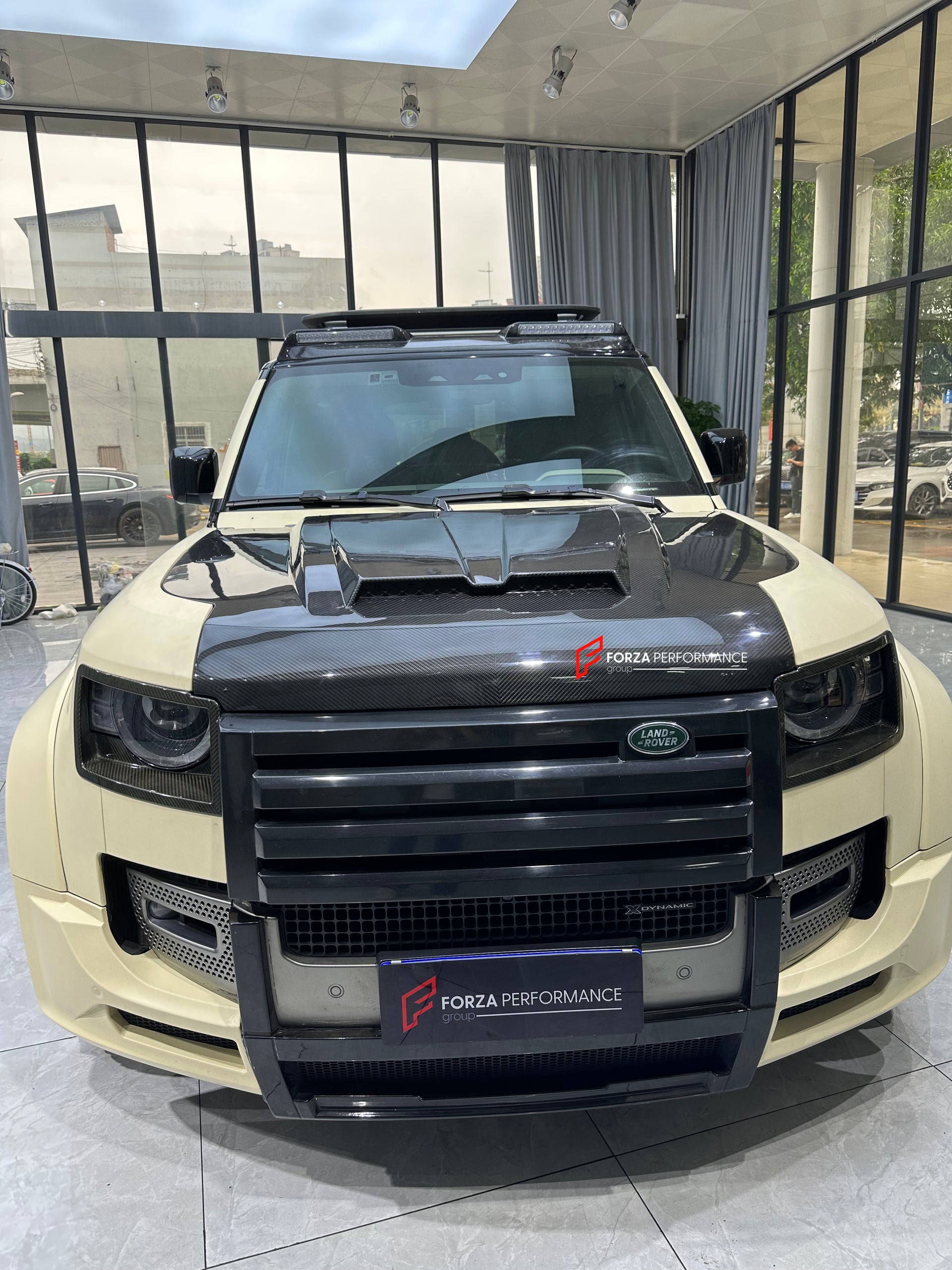 WIDE BODY KIT for LAND ROVER DEFENDER 2021+  Set includes:  Front Bumper Rear Bumper Side Fenders Side Skirts Front Grille Roof LED Bar Dry Carbon Hood with Glass Roof Spoiler Side Skirts