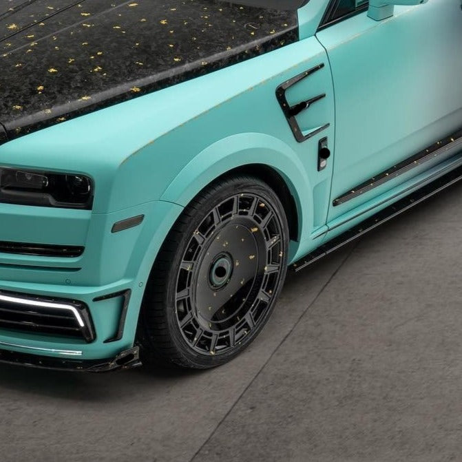 MANSORY LINEA D’ORO “One of One” based on Rolls Royce Cullinan design Wheels rims FD.15  with ROTATING CAP Monoblock, Wheels fitment Specs: 24 x 10 ET 20 PCD: 5 x 130 Also available in 17 , 18 , 19 , 20 , 21 , 22 , 23 , 24 inch 6061-T6 aluminum  Monoblock, 2-piece, 