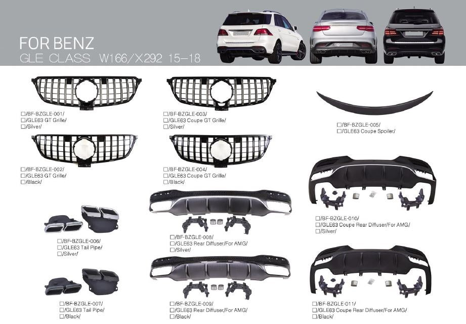 BODY KIT for Mercedes-Benz GLE Class W166 X292 2015 - 2018 Rear Diffuser