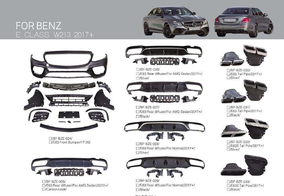 MERCEDES-BENS-E-CLASS-W213-AMG-KIT-REAR-FRONT-BUMPER-DUFFUSER-AERO-FACELIFT-2017-CARBON-SPOILER