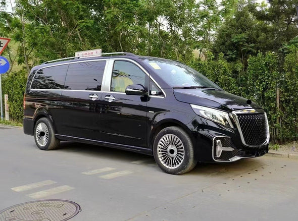 Aftermarket body kit 02 for Mercedes Benz V-class Vito Metris  Set include:  Front bumper Front grille Rear bumper Exhaust tips Material: Plastic  Note: Professional installation is required  Contact us for pricing MAYBACH NEW BIG GRILLE