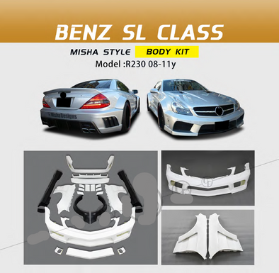 MISHA style Body Kit for Mercedes-Benz SL-Class 2008 - 2011  Set include:   Front bumper Front fenders Side skirts  Rear bumper  Rear spoiler Material: FRP fiberglass