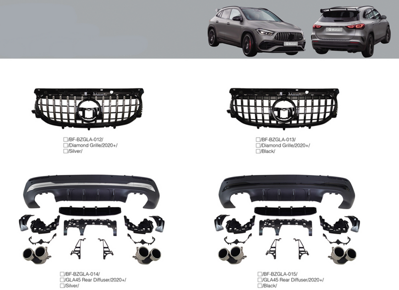 BODY KIT for Mercedes-Benz GLA Class X247 2020+ Diamond Grille, GLA45 Rear Diffuser