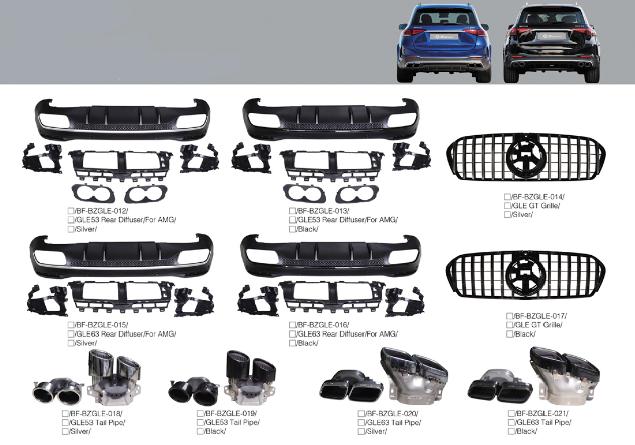 BODY KIT for Mercedes-Benz GLE Class X167 2019+ GLE53 Rear Diffuser, GLE GT Grille