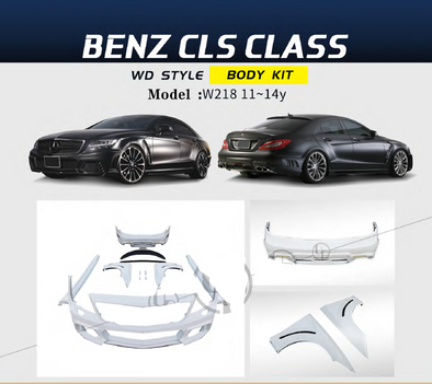 WD style Body kit for Mercedes Benz CLS-class W218 2011 - 2014  Set include:   Front bumper  Side fenders  Side skirts  Rear bumper  Material: FRP fiberglass  NOTE: Professional installation is required  Payment ► Visa Master Card  PayPal (Pay via PayPal add 4,4%) Shipment ► By express DHL/UPS/TNT/FedEx To the local international airport Special line by air Special line by the sea To Europe and the UK by train When purchase please tell us which one you want