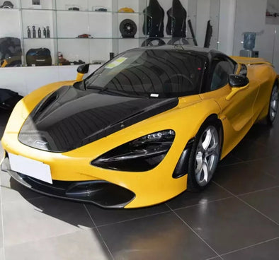 OEM Style Dry Carbon Body Kit For McLaren 720S  Set Include:  Upper Engine Cover Lower Engine Cover Headlight Brackets Front Hood Air Inlet Front Bumper Air Inlet Front Lip Aero Bridge Door Handle Trims Mirror Covers Rear Fender Air Inlet Rear Bumper Rear Diffuser Front Hood Material: Dry carbon  NOTE: Professional installation is required