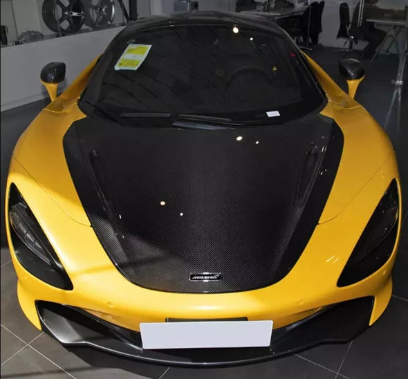 OEM Style Dry Carbon Body Kit For McLaren 720S  Set Include:  Upper Engine Cover Lower Engine Cover Headlight Brackets Front Hood Air Inlet Front Bumper Air Inlet Front Lip Aero Bridge Door Handle Trims Mirror Covers Rear Fender Air Inlet Rear Bumper Rear Diffuser Front Hood Material: Dry carbon  NOTE: Professional installation is required