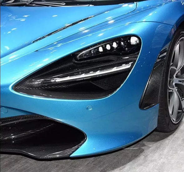 OEM Style Dry Carbon Body Kit For McLaren 720S  Set Include:  Upper Engine Cover Lower Engine Cover Headlight Brackets Front Hood Air Inlet Front Bumper Air Inlet Front Lip Aero Bridge Door Handle Trims Mirror Covers Rear Fender Air Inlet Rear Bumper Rear Diffuser Front Hood Material: Dry carbon  NOTE: Professional installation is required