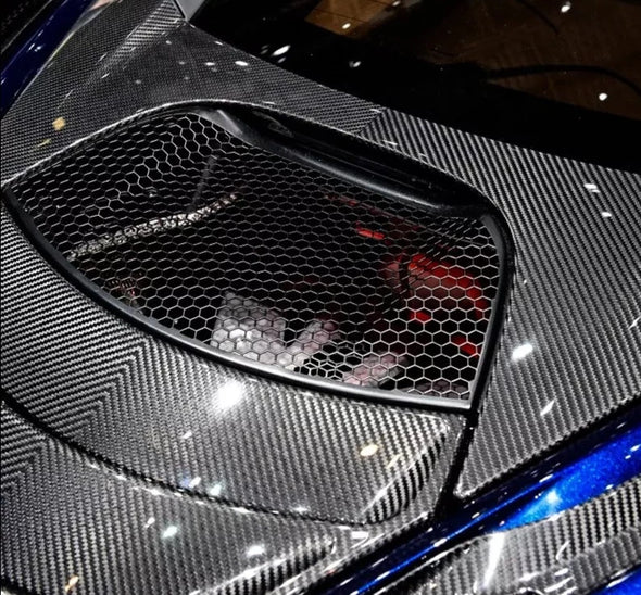 OEM Style Dry Carbon Body Kit For McLaren 720S  Set Include:  Upper Engine Cover Lower Engine Cover Headlight Brackets Front Hood Air Inlet Front Bumper Air Inlet Front Lip Aero Bridge Door Handle Trims Mirror Covers Rear Fender Air Inlet Rear Bumper Rear Diffuser Front Hood Material: Dry carbon  NOTE: Professional installation is required