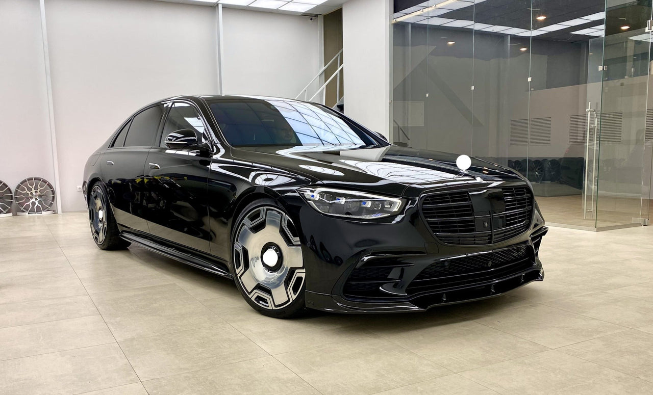 PARADIGM Black Aero Body Kit For Mercedes Benz S Class AMG W223 2020+  Set include:  Front Lip Side Skirts Rear Diffuser Roof Spoiler Trunk Spoiler Material: Plastic Note: Professional installation is required