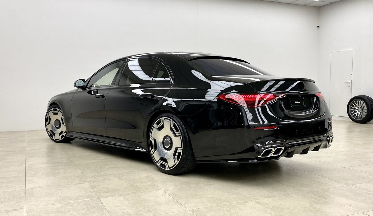 PARADIGM Black Aero Body Kit For Mercedes Benz S Class AMG W223 2020+  Set include:  Front Lip Side Skirts Rear Diffuser Roof Spoiler Trunk Spoiler Material: Plastic Note: Professional installation is required