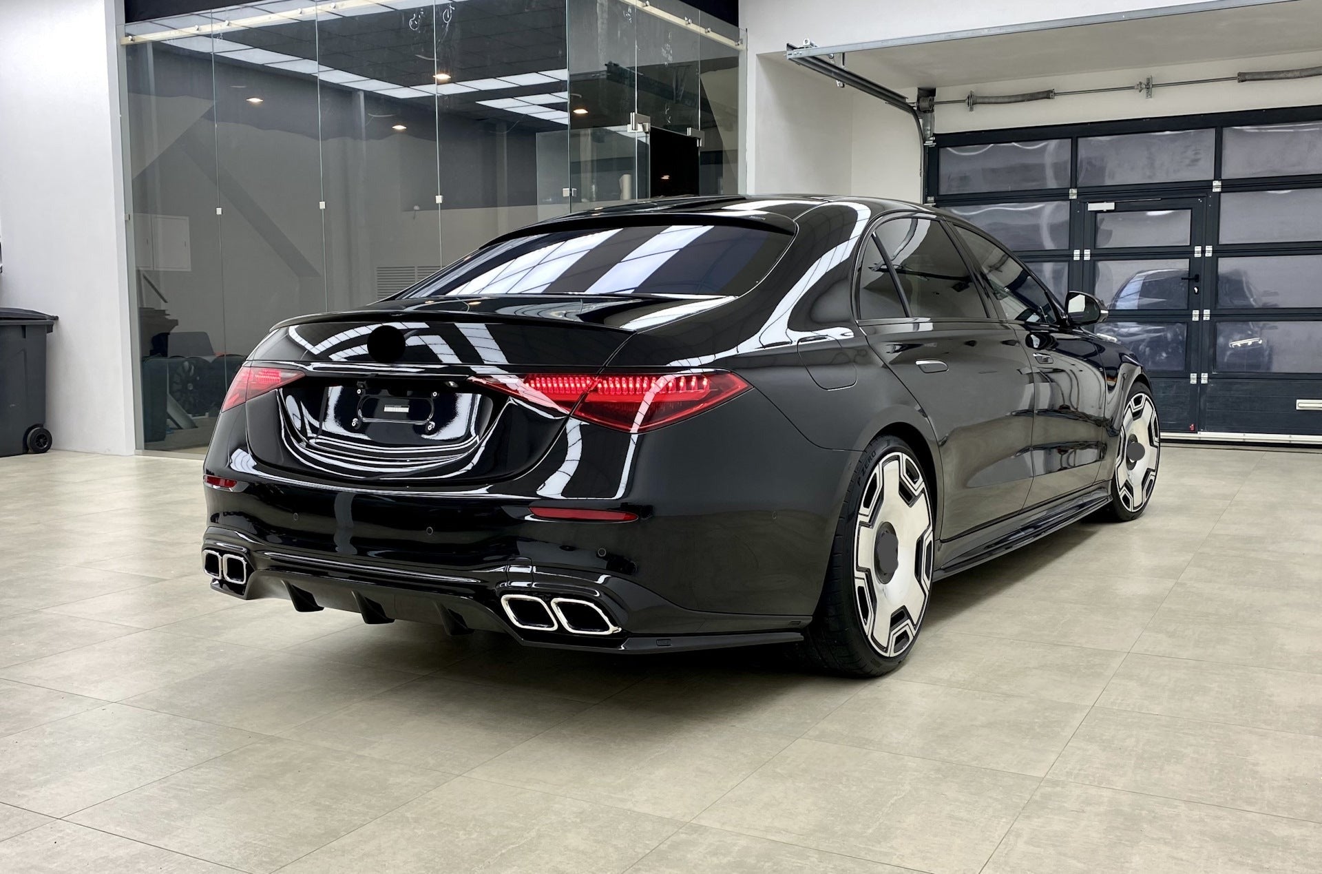 PARADIGM Black Aero Body Kit For Mercedes Benz S Class AMG W223 2020+  Set include:  Front Lip Side Skirts Rear Diffuser Roof Spoiler Trunk Spoiler Material: Plastic Note: Professional installation is required
