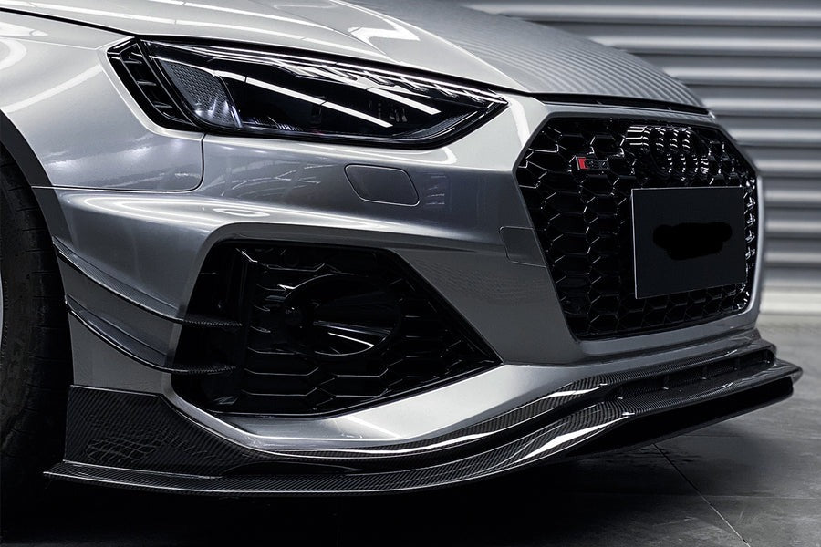 BKSS Style Carbon Fiber Front Lip For Audi RS4 B9 2019+  Set include:   Front Lip Material: Carbon Fiber / Forged Carbon / Dry Carbon  NOTE: Professional installation is required 