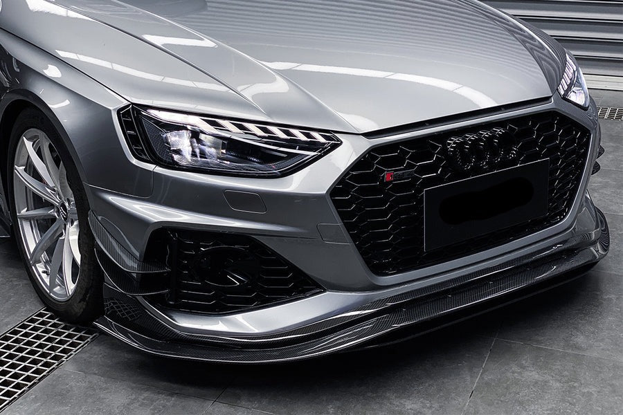 BKSS Style Carbon Fiber Front Lip For Audi RS4 B9 2019+  Set include:   Front Lip Material: Carbon Fiber / Forged Carbon / Dry Carbon  NOTE: Professional installation is required 