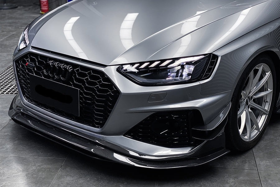 BKSS Style Carbon Fiber Front Lip For Audi RS4 B9 2019+  Set include:   Front Lip Material: Carbon Fiber / Forged Carbon / Dry Carbon  NOTE: Professional installation is required 