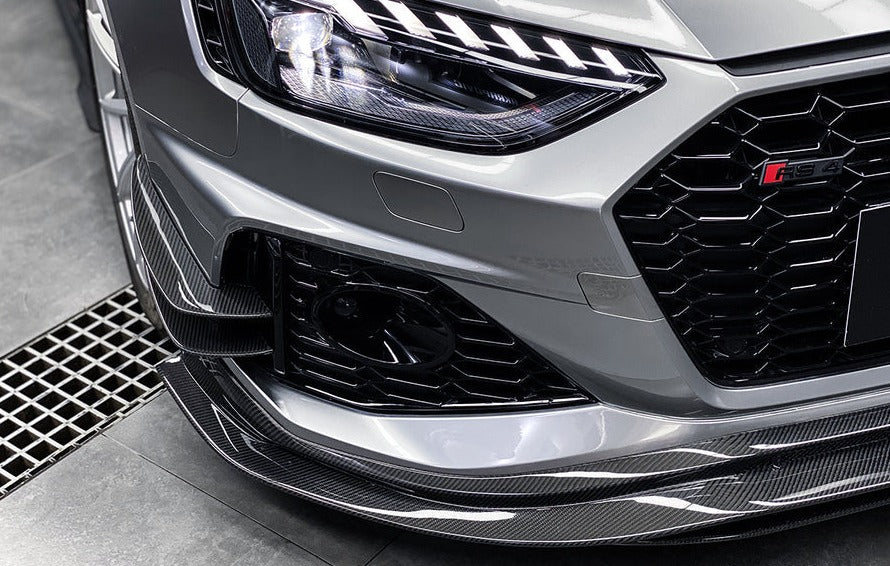 BKSS Style Carbon Fiber Front Lip For Audi RS4 B9 2019+  Set include:   Front Lip Material: Carbon Fiber / Forged Carbon / Dry Carbon  NOTE: Professional installation is required 
