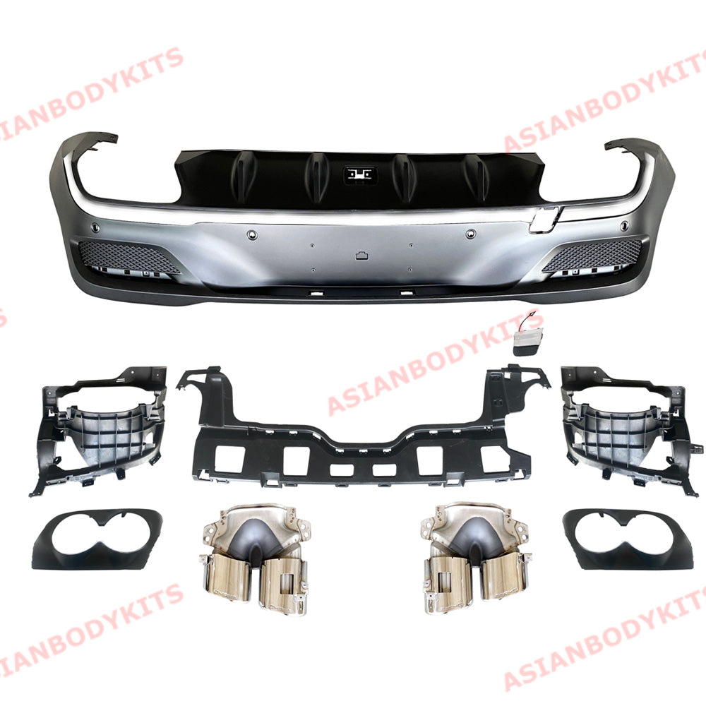 REAR DIFFUSER with EXHAUST TIPS for MERCEDES BENZ GLE 53 COUPE C167 2019+

Set includes:

Rear Diffuser
Exhaust Tips
Brackets

Material: Plastic

Note: Professional installation is required

Important: Black and Silver painted variations are available.