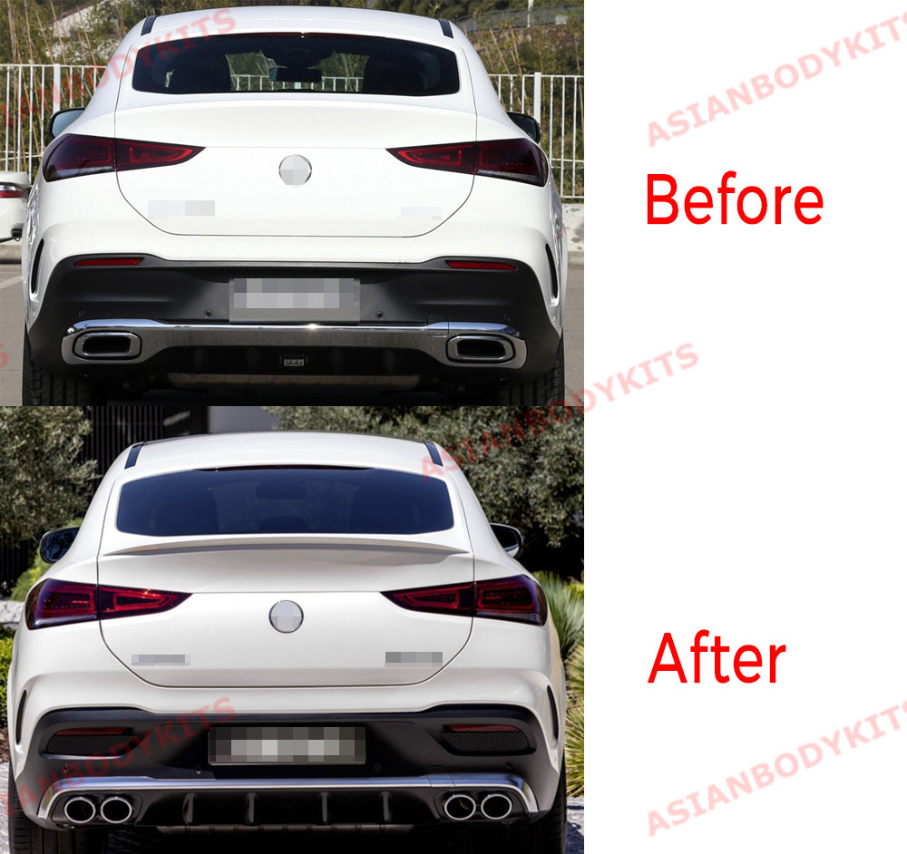 REAR DIFFUSER with EXHAUST TIPS for MERCEDES BENZ GLE 53 COUPE C167 2019+

Set includes:

Rear Diffuser
Exhaust Tips
Brackets

Material: Plastic

Note: Professional installation is required

Important: Black and Silver painted variations are available.